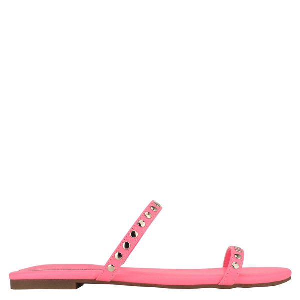 Nine West Brandie Flat Studded Pink Slides | South Africa 83S78-1W09